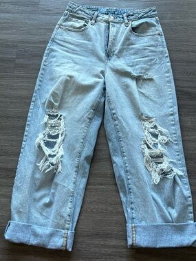 wild fable Light Blue Distressed Wide-Leg Jeans